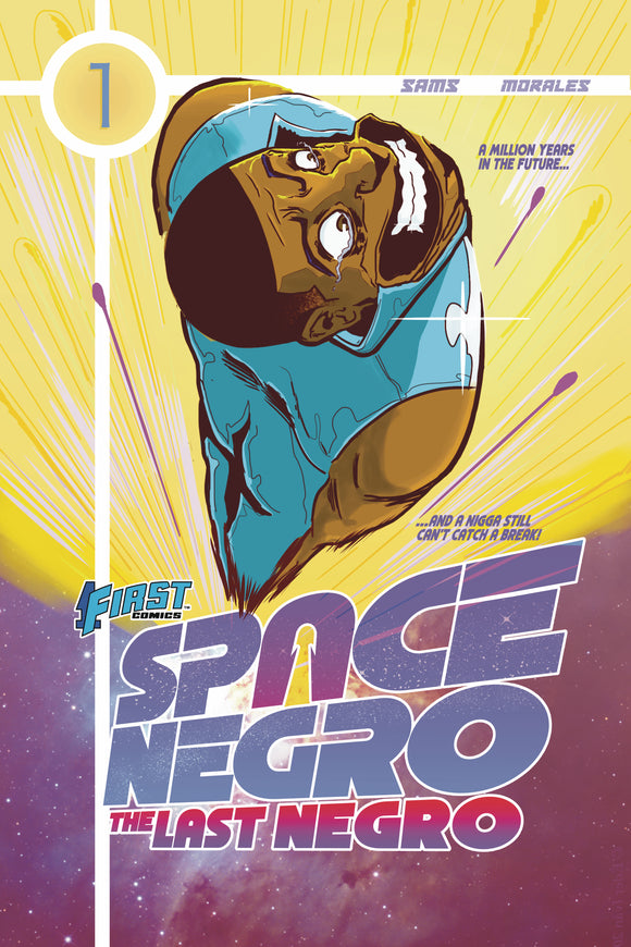 Cover of the reprint of Space Negro #01.  Supernova Watkins is Blasting at high speeds through space.  The Title Space Negro The Last Negro is displayed underneath him.